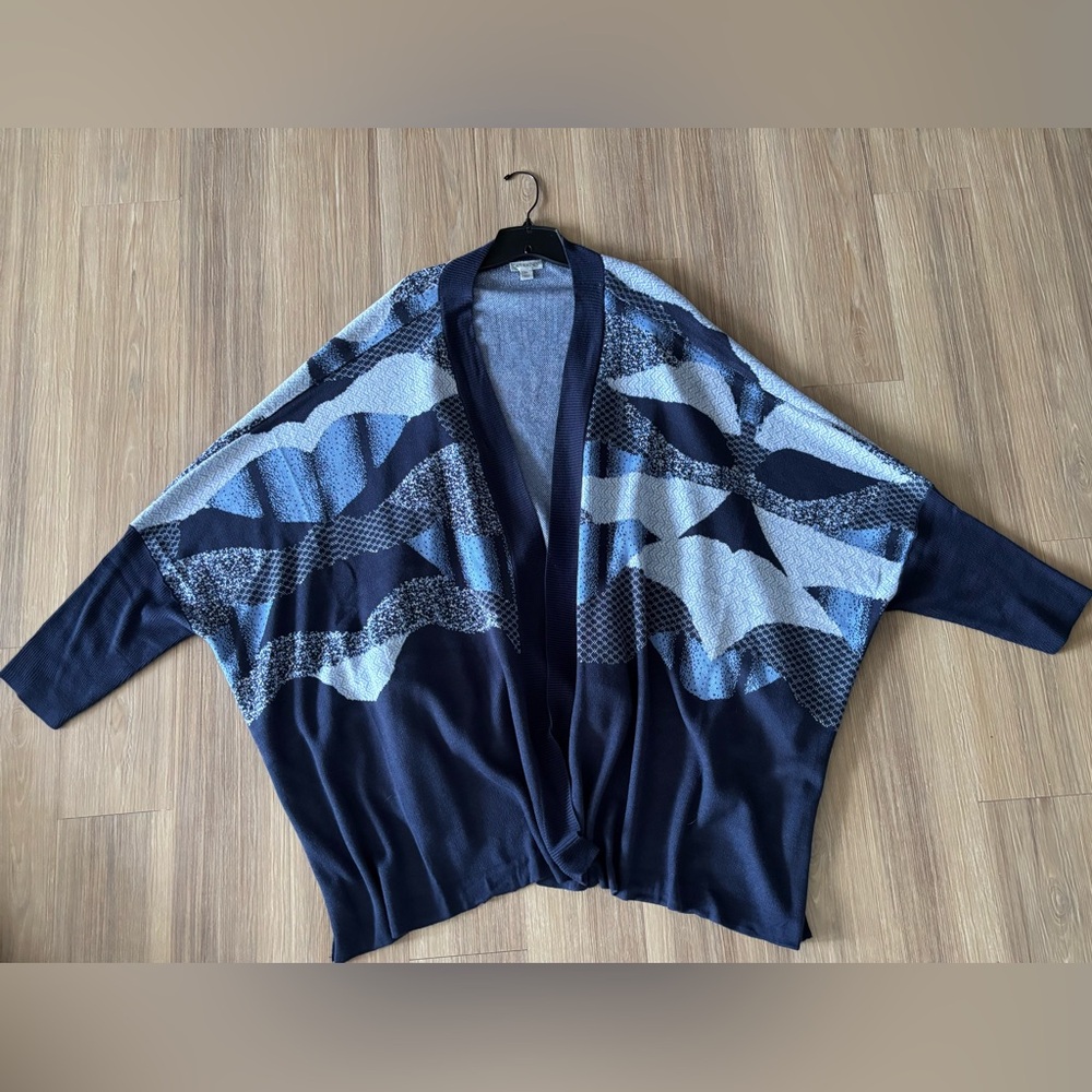 Catherines Navy and Light Blue Open Front Cardigan - Picture 7 of 12